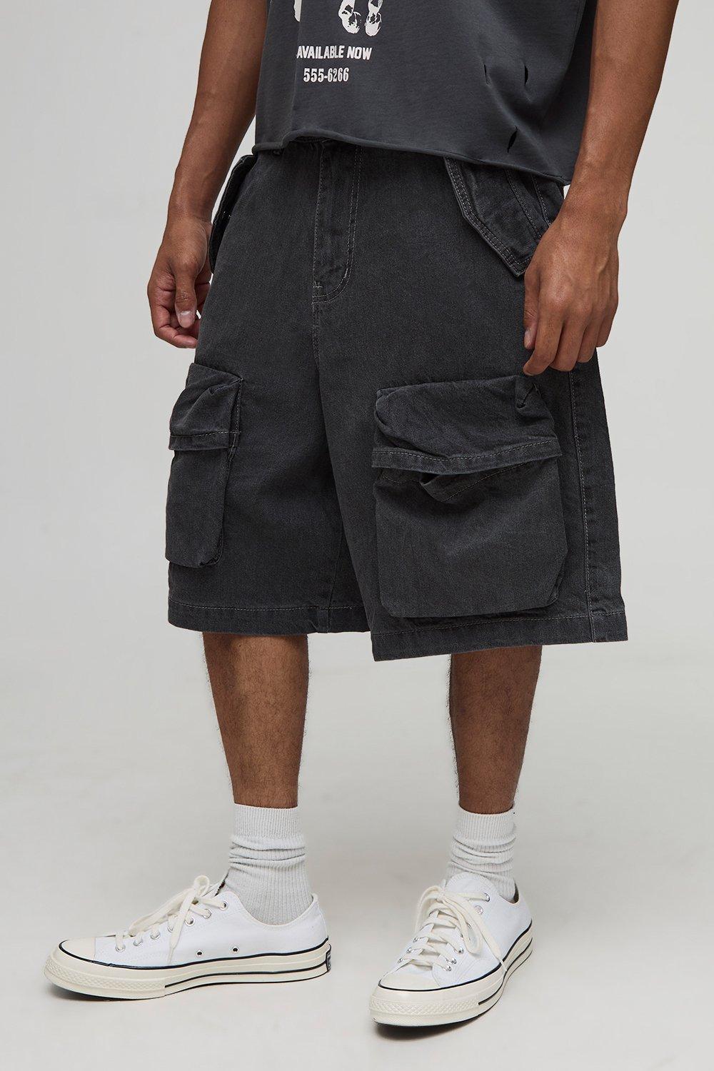 【KOOLOSET】Cut Washed Cargo Bermuda Denim Washed Bermuda Denim Pants - kooloset